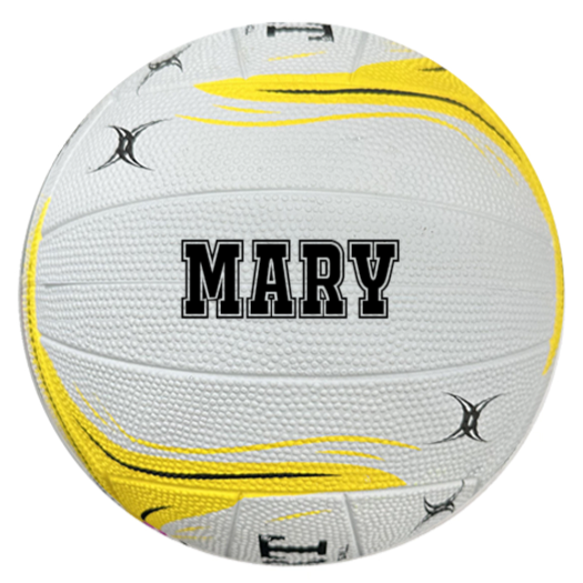 PERSONALISED GILBERT PHOENIX NETBALL WHITE & YELLOW (Size 5)