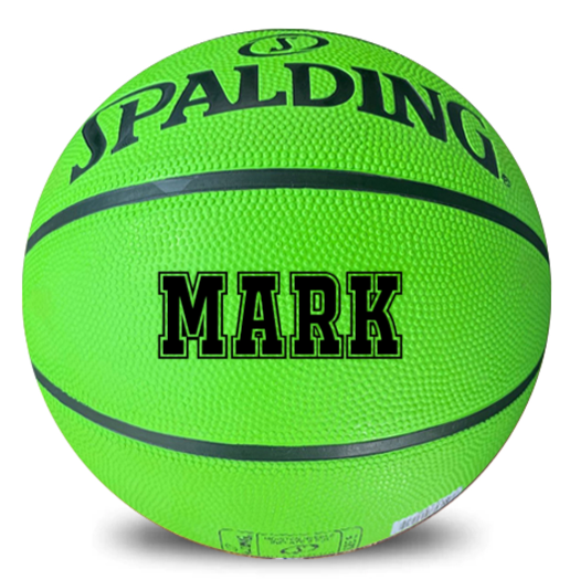 PERSONALISED SPALDING RUBBER BASKETBALL FLURO GREEN (Size 5,6 & 7)